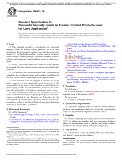 ASTM D8082-18 ASTM D8082-18 - Standard Specification for Elemental Impurity Limits in Erosion Control Products used for Land Application - Page 1 preview