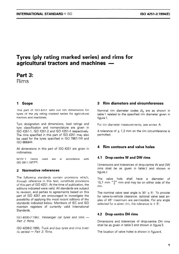 ISO 4251-3:1994 - Tyres (ply rating marked series) and rims for agricultural tractors and machines