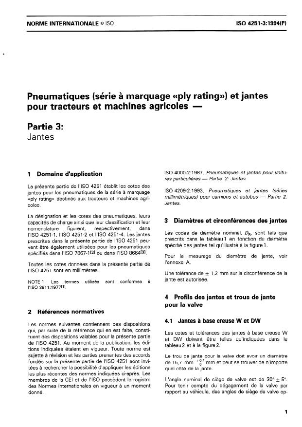 ISO 4251-3:1994 - Pneumatiques (série a marquage "ply rating") et jantes pour tracteurs et machines agricoles