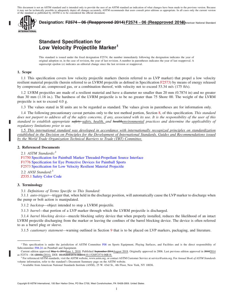 REDLINE ASTM F2574-06(2018) - Standard Specification for  Low Velocity Projectile Marker