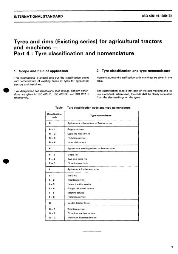 ISO 4251-4:1980 - Tyres and rims (Existing series) for agricultural tractors and machines