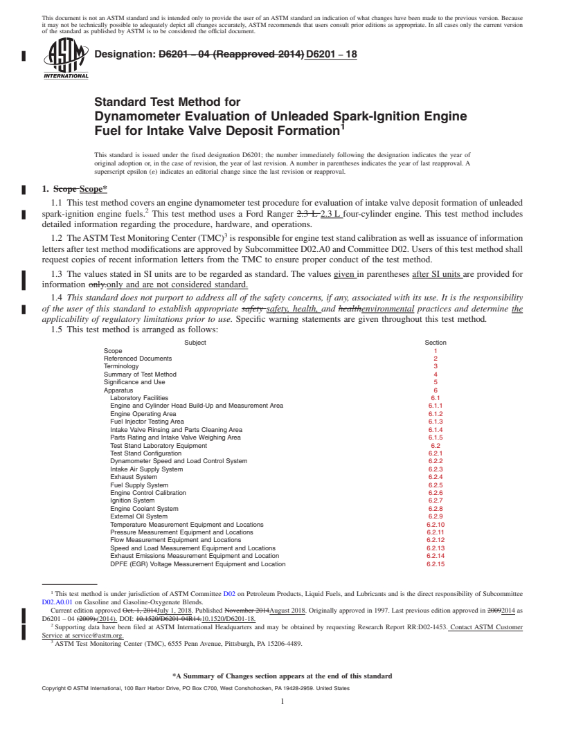 REDLINE ASTM D6201-18 - Standard Test Method for  Dynamometer Evaluation of Unleaded Spark-Ignition Engine Fuel   for Intake Valve Deposit Formation