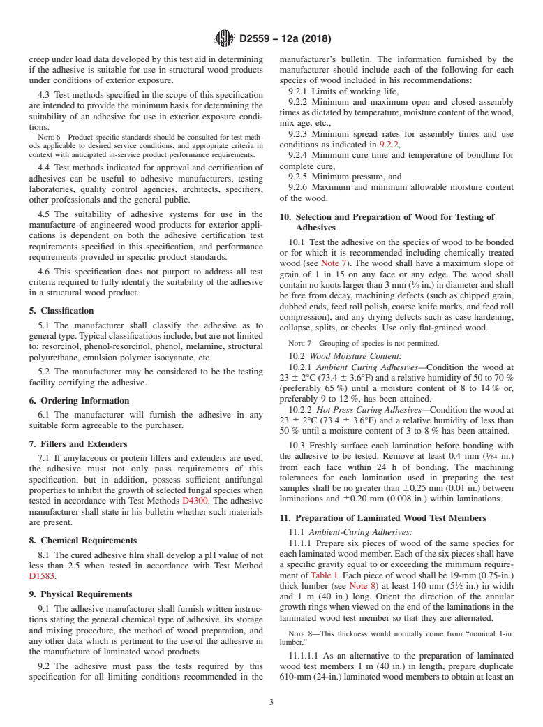 ASTM D2559-12a(2018) - Standard Specification for Adhesives for Bonded Structural Wood Products for Use Under  Exterior Exposure Conditions