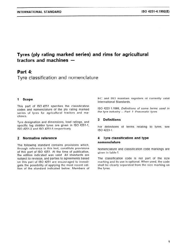 ISO 4251-4:1992 - Tyres (ply rating marked series) and rims for agricultural tractors and machines