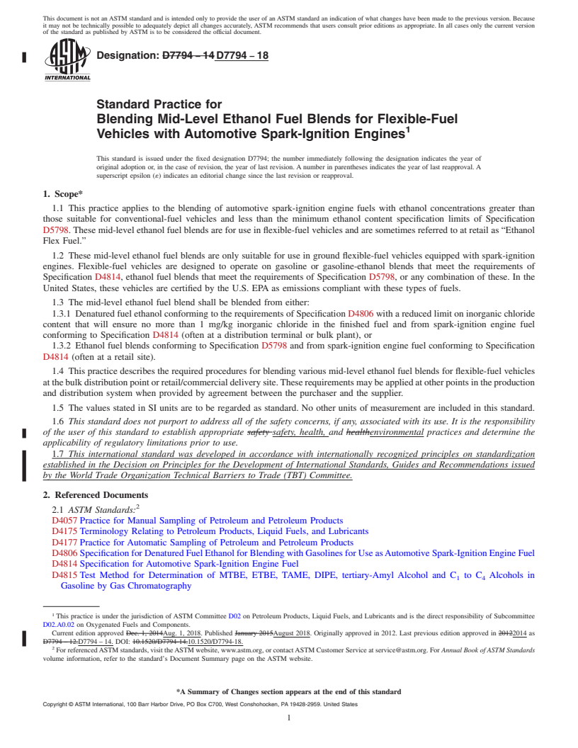 REDLINE ASTM D7794-18 - Standard Practice for Blending Mid-Level Ethanol Fuel Blends for Flexible-Fuel Vehicles  with Automotive Spark-Ignition Engines