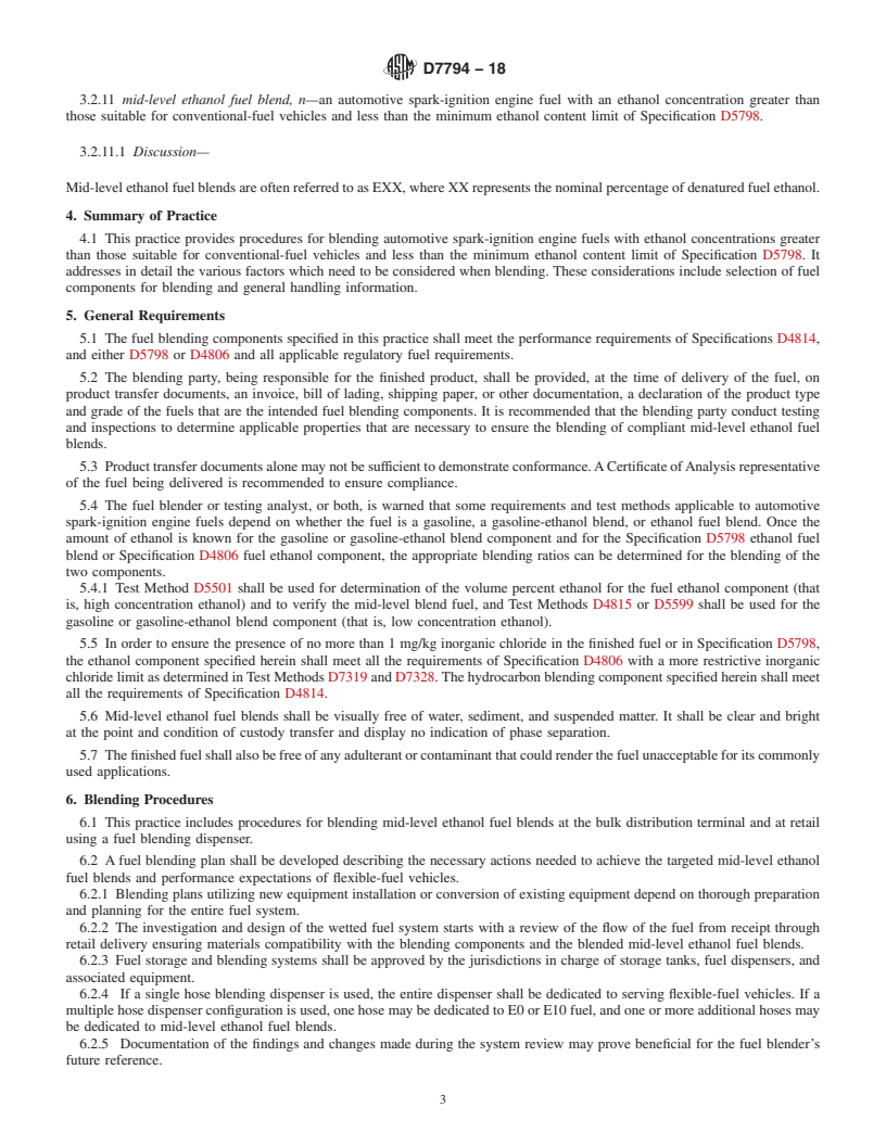 REDLINE ASTM D7794-18 - Standard Practice for Blending Mid-Level Ethanol Fuel Blends for Flexible-Fuel Vehicles  with Automotive Spark-Ignition Engines