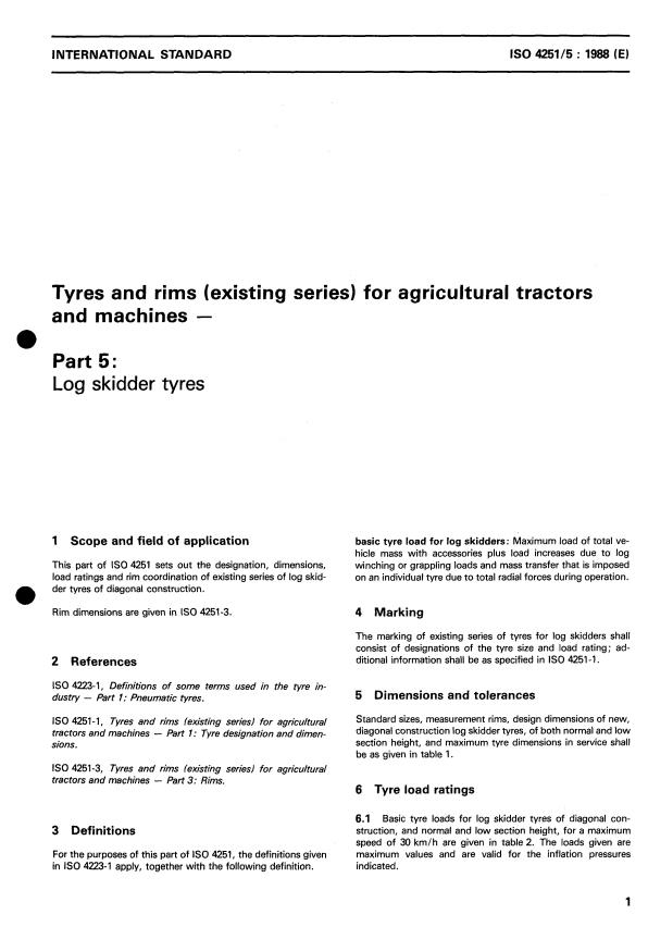 ISO 4251-5:1988 - Tyres and rims (existing series) for agricultural tractors and machines