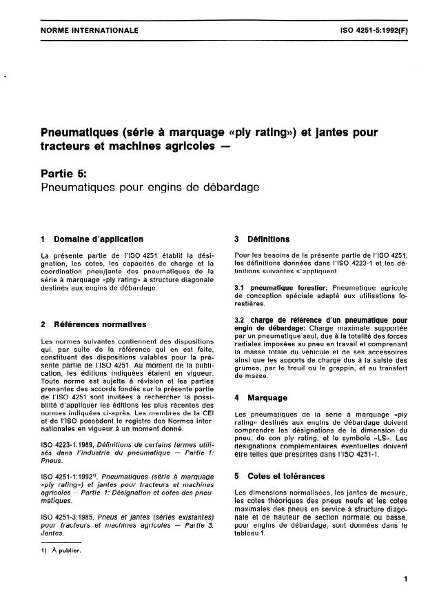 ISO 4251-5:1992 - Pneumatiques (série a marquage "ply rating") et jantes pour tracteurs et machines agricoles