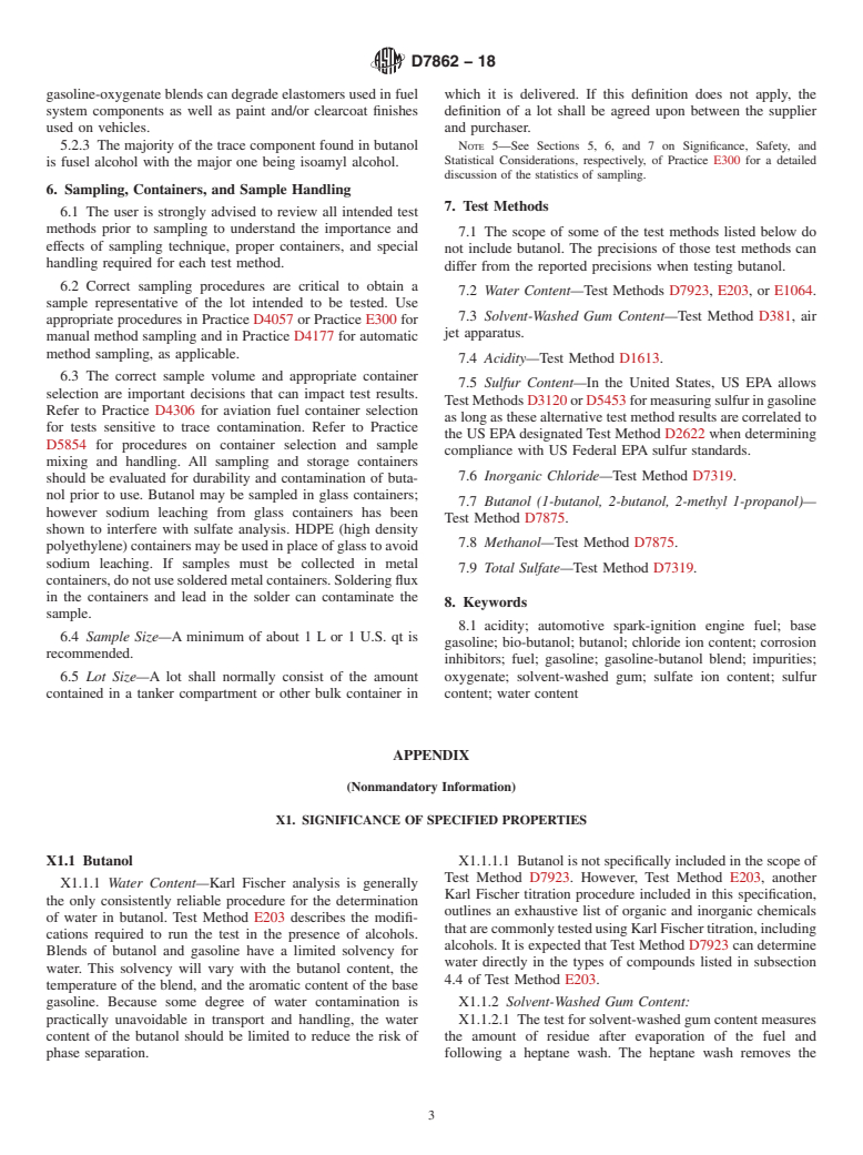 ASTM D7862-18 - Standard Specification for Butanol for Blending with Gasoline for Use as Automotive Spark-Ignition  Engine Fuel