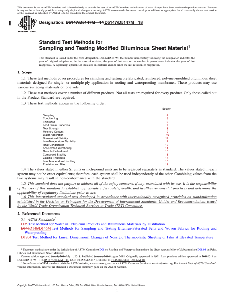 REDLINE ASTM D5147/D5147M-18 - Standard Test Methods for  Sampling and Testing Modified Bituminous Sheet Material