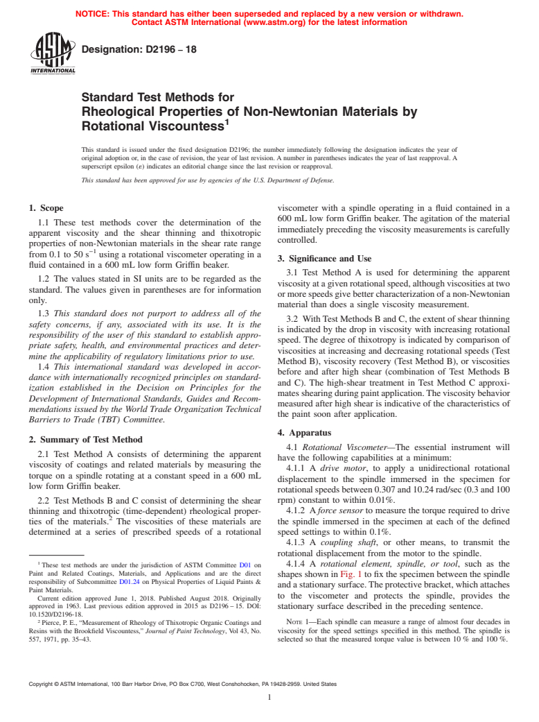 ASTM D2196-18 - Standard Test Methods for Rheological Properties of Non-Newtonian Materials by Rotational  Viscountess