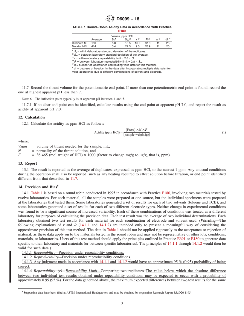 REDLINE ASTM D6099-18 - Standard Test Method for Polyurethane Raw Materials: Determination of Acidity in Moderate  to High Acidity Aromatic Isocyanates