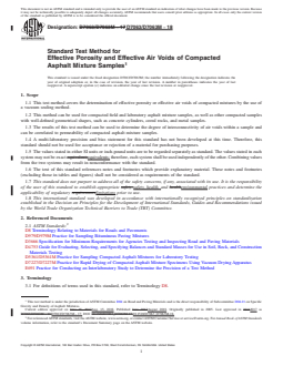 ASTM D7063/D7063M-18 REDLINE ASTM D7063/D7063M-18 - Standard Test Method for Effective Porosity and Effective Air Voids of Compacted Asphalt Mixture Samples - Page 1 preview