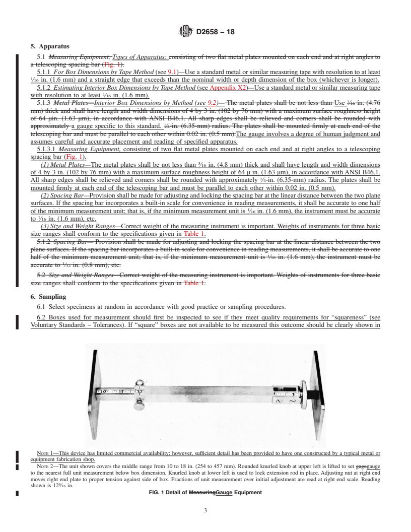 REDLINE ASTM D2658-18 - Standard Test Method for Determining Dimensions of Fiberboard Boxes