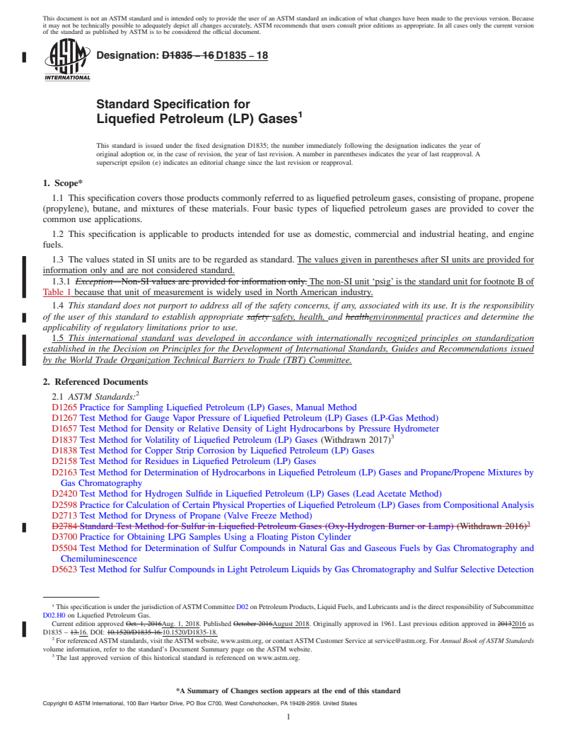 REDLINE ASTM D1835-18 - Standard Specification for Liquefied Petroleum (LP) Gases