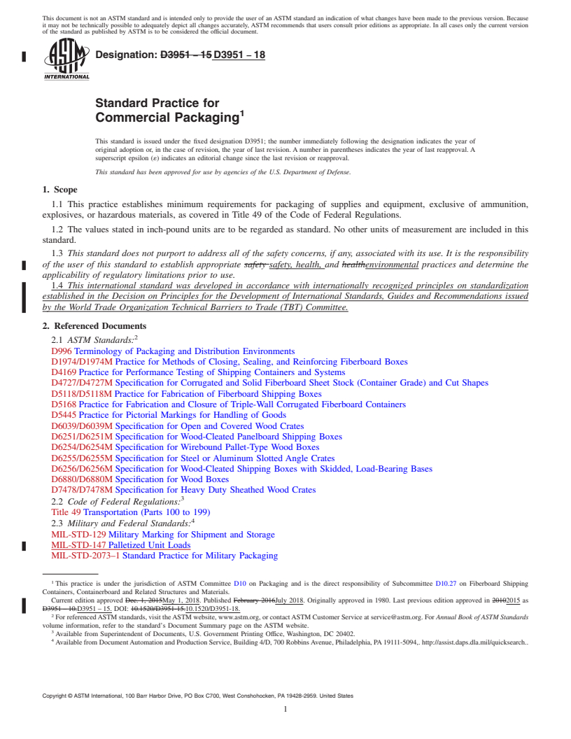 REDLINE ASTM D3951-18 - Standard Practice for  Commercial Packaging
