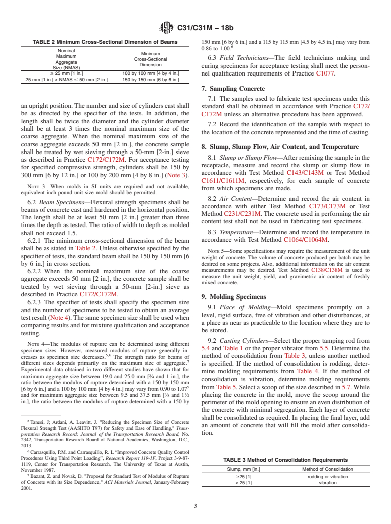 ASTM C31/C31M-18b - Standard Practice for  Making and Curing Concrete Test Specimens in the Field