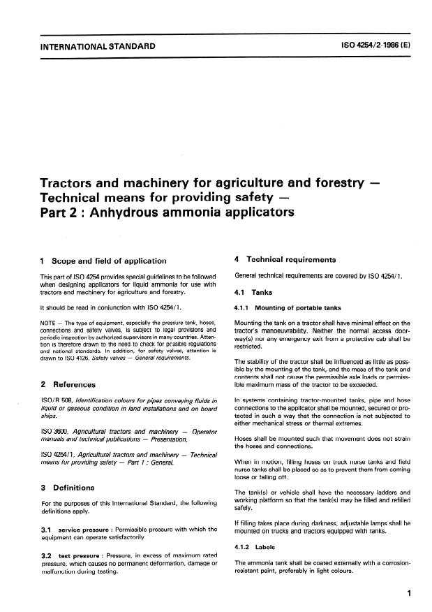 ISO 4254-2:1986 - Tractors and machinery for agriculture and forestry -- Technical means for providing safety