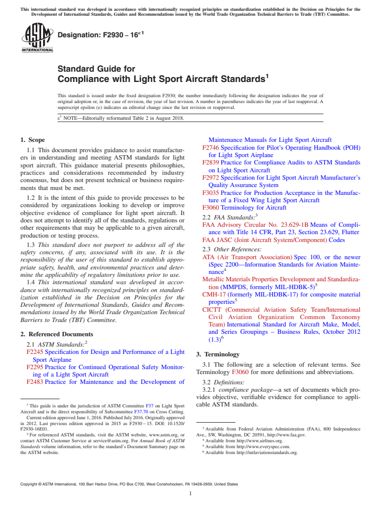 ASTM F2930-16e1 - Standard Guide for Compliance with Light Sport Aircraft Standards