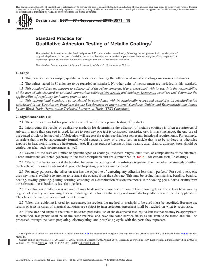 REDLINE ASTM B571-18 - Standard Practice for  Qualitative Adhesion Testing of Metallic Coatings