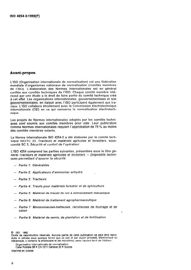 ISO 4254-3:1992 ISO 4254-3:1992 - Tracteurs et matériels agricoles et forestiers -- Dispositifs techniques permettant d'assurer la sécurité - Page 2 preview