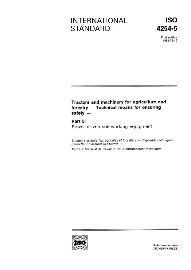 ISO 4254-5:1992 - Tractors and machinery for agriculture and forestry -- Technical means for ensuring safety
