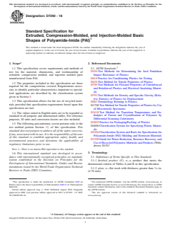ASTM D7292-18 ASTM D7292-18 - Standard Specification for Extruded, Compression-Molded, and Injection-Molded Basic Shapes of Polyamide-Imide (PAI) - Page 1 preview