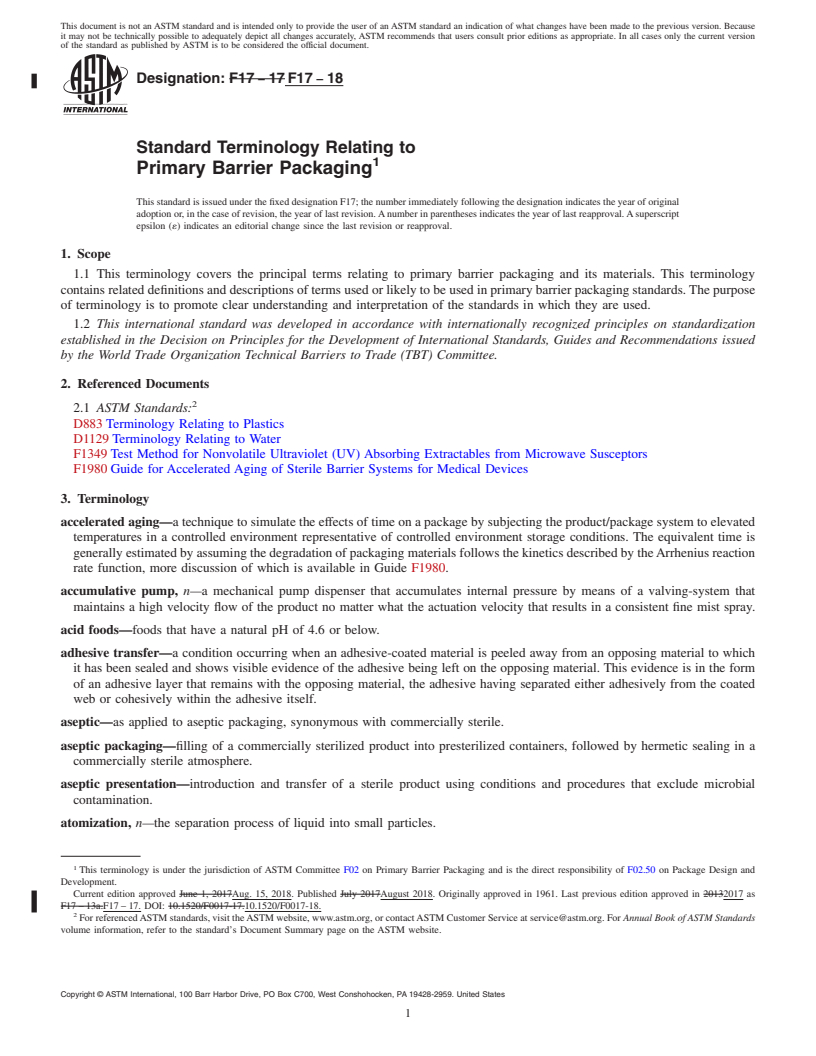 REDLINE ASTM F17-18 - Standard Terminology Relating to  Primary Barrier Packaging