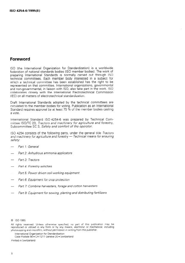 ISO 4254-6:1995 ISO 4254-6:1995 - Tractors and machinery for agriculture and forestry -- Technical means for ensuring safety - Page 2 preview