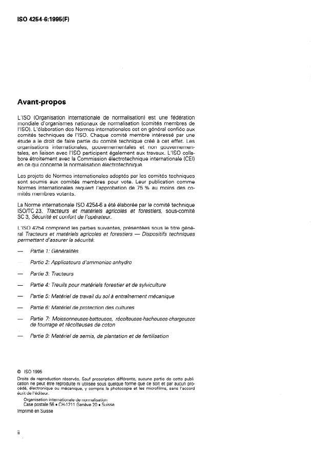 ISO 4254-6:1995 ISO 4254-6:1995 - Tracteurs et matériels agricoles et forestiers -- Dispositifs techniques permettant d'assurer la sécurité - Page 2 preview