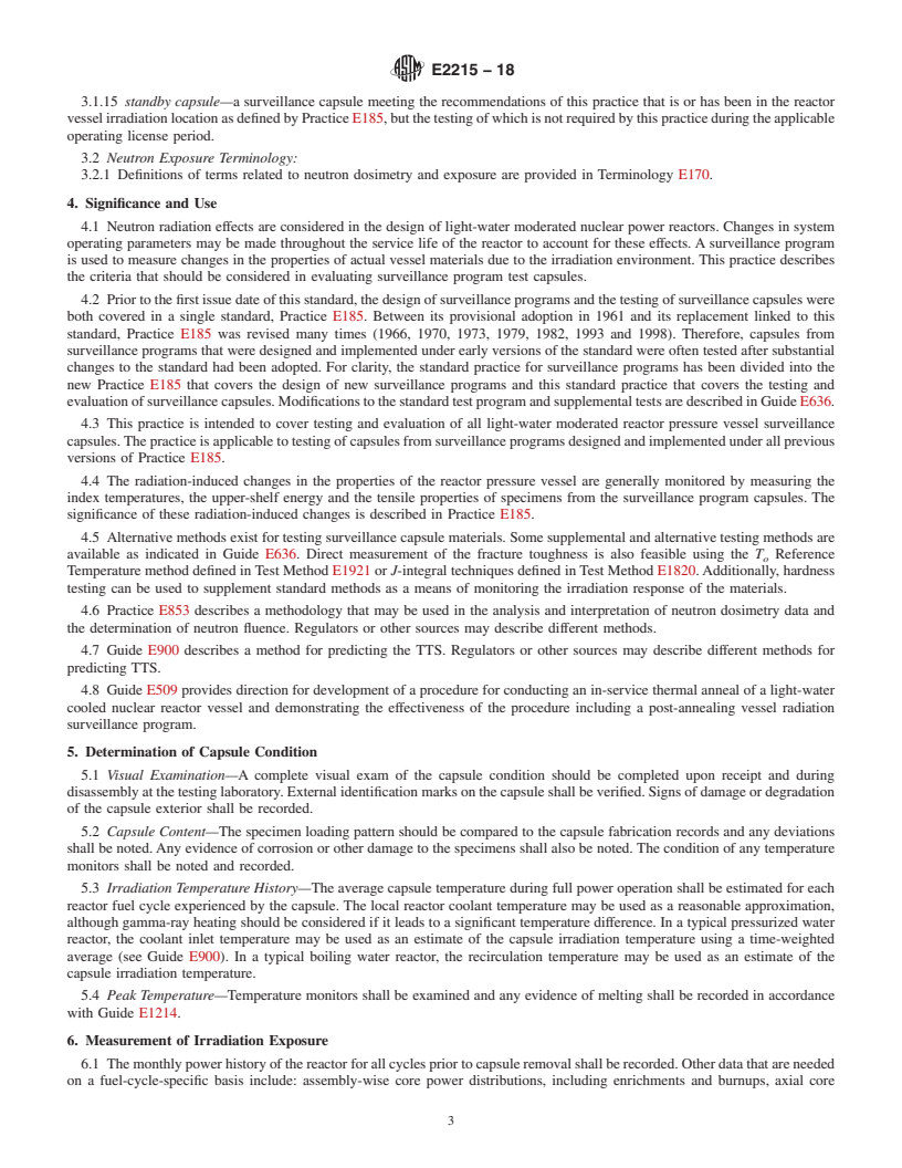 REDLINE ASTM E2215-18 - Standard Practice for  Evaluation of Surveillance Capsules from Light-Water Moderated  Nuclear Power Reactor Vessels