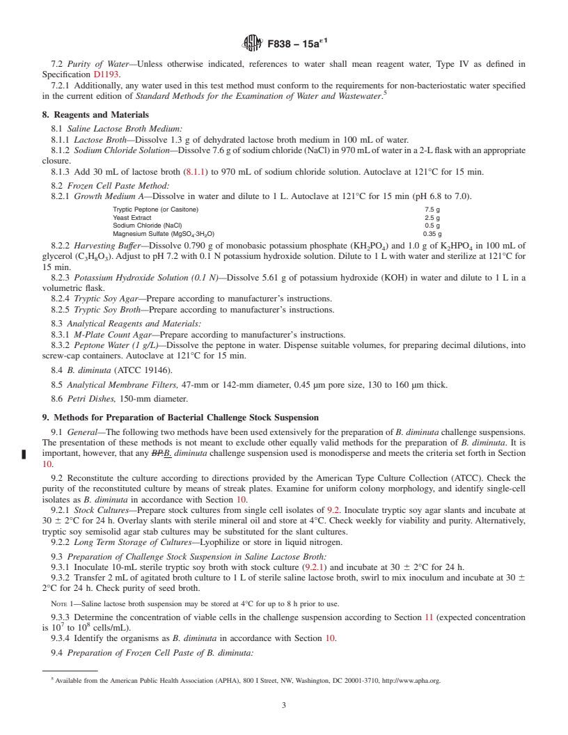 REDLINE ASTM F838-15ae1 - Standard Test Method for  Determining Bacterial Retention of Membrane Filters Utilized for Liquid Filtration