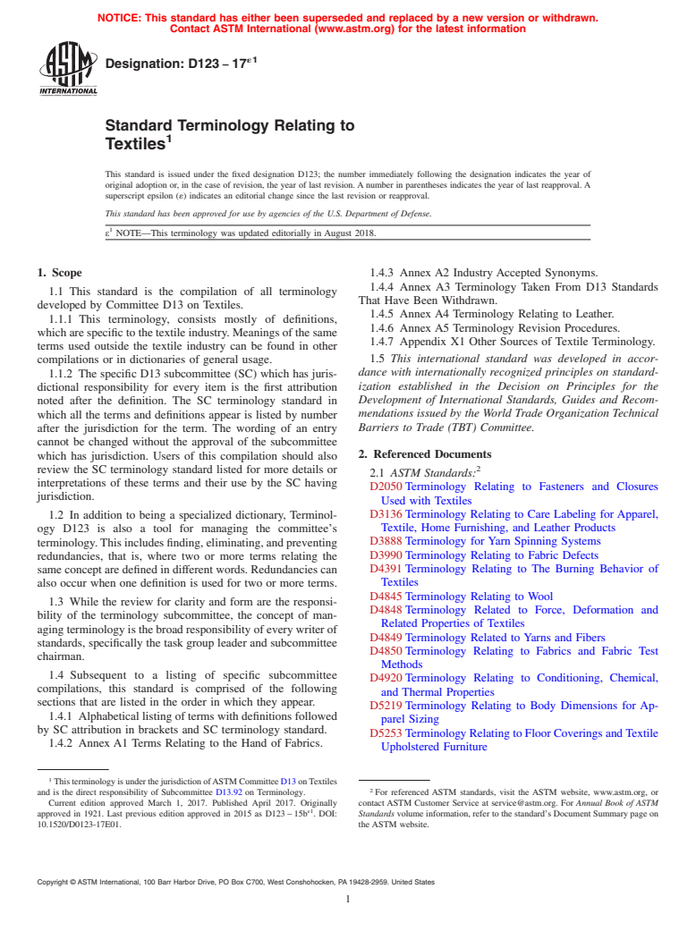 ASTM D123-17e1 - Standard Terminology Relating to  Textiles