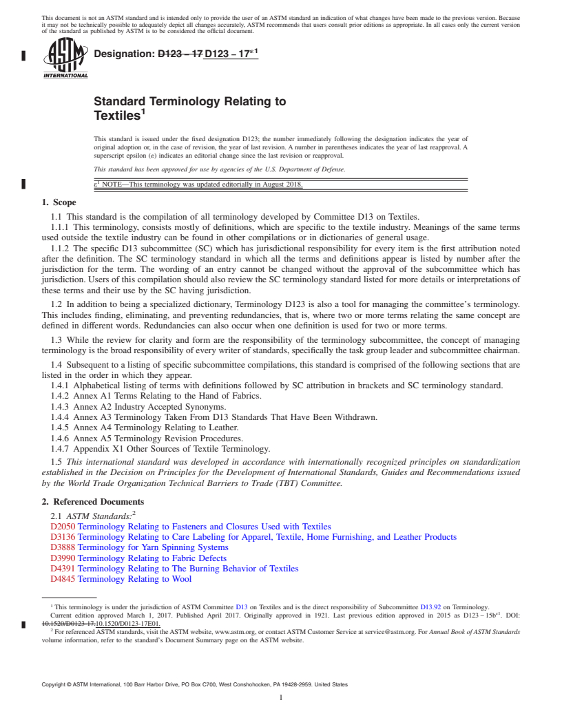 REDLINE ASTM D123-17e1 - Standard Terminology Relating to  Textiles