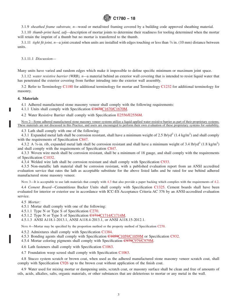 REDLINE ASTM C1780-18 - Standard Practice for Installation Methods for Adhered Manufactured Stone Masonry  Veneer