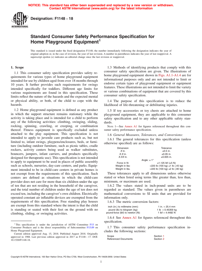 ASTM F1148-18 - Standard Consumer Safety Performance Specification for  Home Playground Equipment