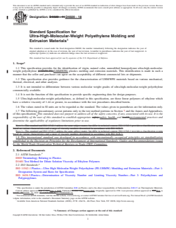 ASTM D4020-18 REDLINE ASTM D4020-18 - Standard Specification for Ultra-High-Molecular-Weight Polyethylene Molding and Extrusion Materials - Page 1 preview