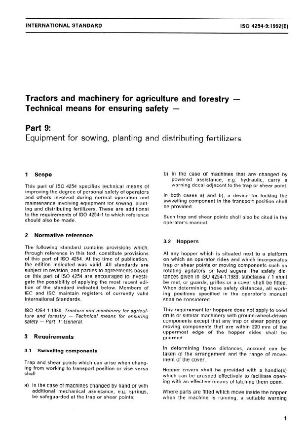 ISO 4254-9:1992 - Tractors and machinery for agriculture and forestry -- Technical means for ensuring safety