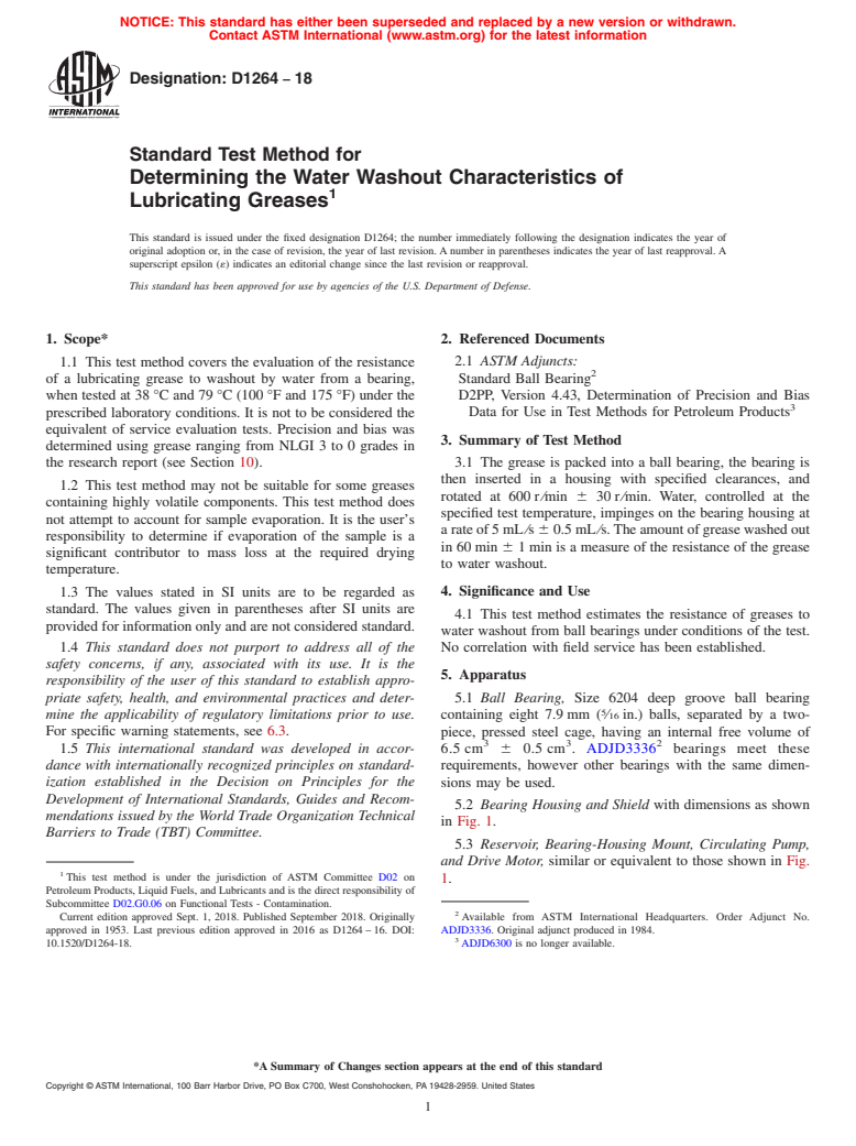 ASTM D1264-18 - Standard Test Method for Determining the Water Washout Characteristics of Lubricating   Greases