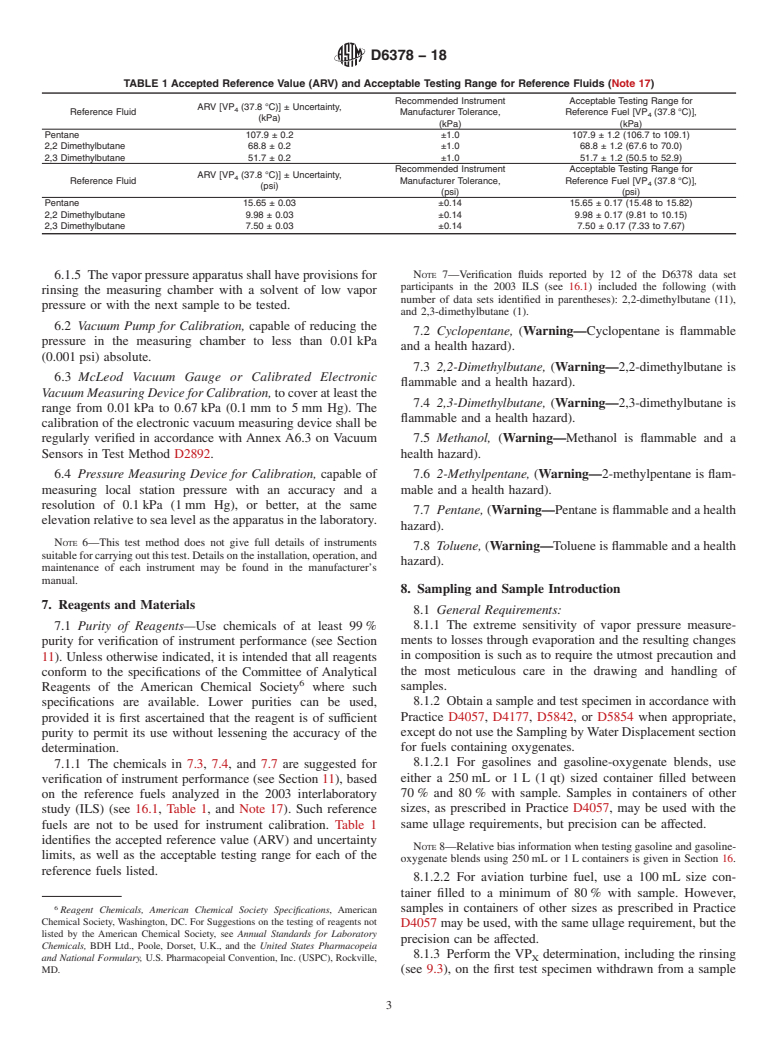 ASTM D6378-18 - Standard Test Method for  Determination of Vapor Pressure (VP<inf>X</inf>) of Petroleum   Products, Hydrocarbons, and Hydrocarbon-Oxygenate Mixtures (Triple   Expansion Method)