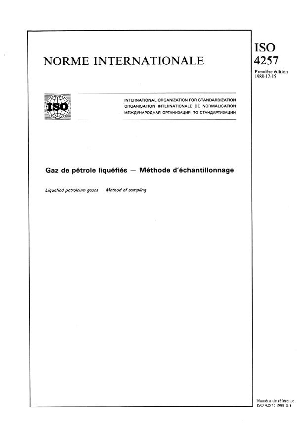 ISO 4257:1988 - Gaz de pétrole liquéfiés -- Méthode d'échantillonnage