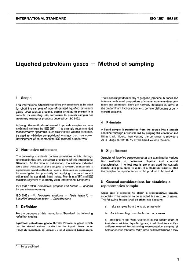ISO 4257:1988 - Liquefied petroleum gases -- Method of sampling