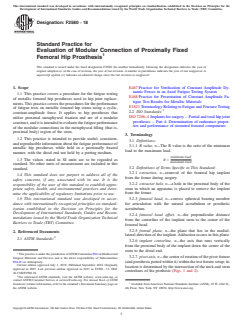 ASTM F2580-18 ASTM F2580-18 - Standard Practice for Evaluation of Modular Connection of Proximally Fixed Femoral Hip Prosthesis - Page 1 preview