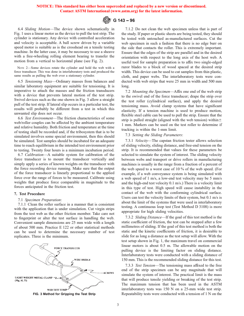 ASTM G143-96 - Standard Test Method for Measurement of Web/Roller Friction Characteristics