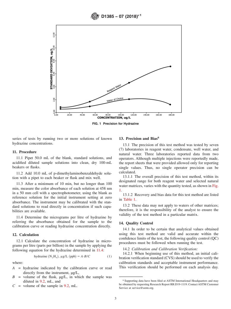 ASTM D1385-07(2018)e1 - Standard Test Method for  Hydrazine in Water