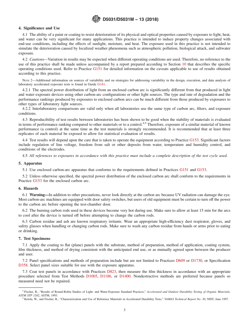 REDLINE ASTM D5031/D5031M-13(2018) - Standard Practice for Enclosed Carbon-Arc Exposure Tests of Paint and Related Coatings