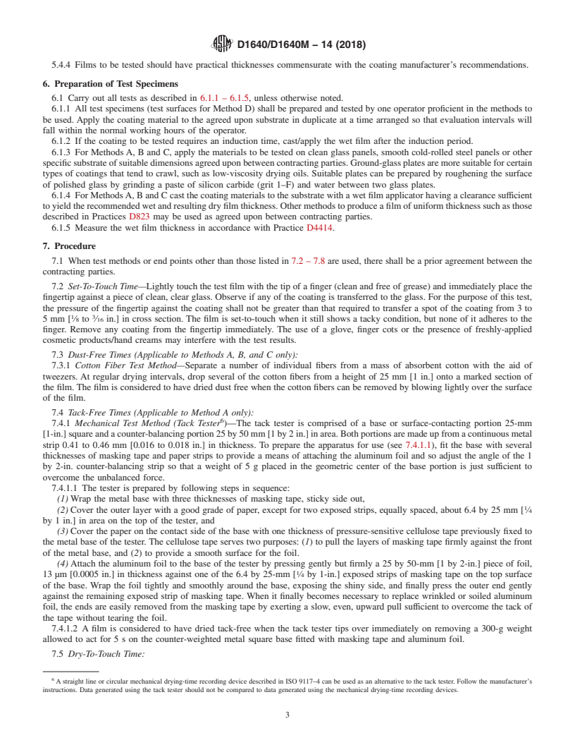 REDLINE ASTM D1640/D1640M-14(2018) - Standard Test Methods for Drying, Curing, or Film Formation of Organic Coatings