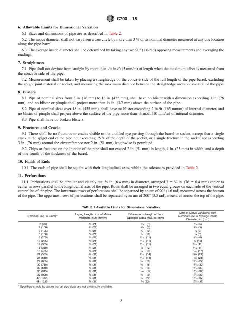 REDLINE ASTM C700-18 - Standard Specification for Vitrified Clay Pipe, Extra Strength, Standard Strength, and  Perforated