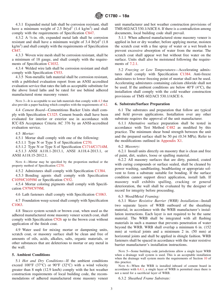 ASTM C1780-18a - Standard Practice for Installation Methods for Adhered Manufactured Stone Masonry  Veneer