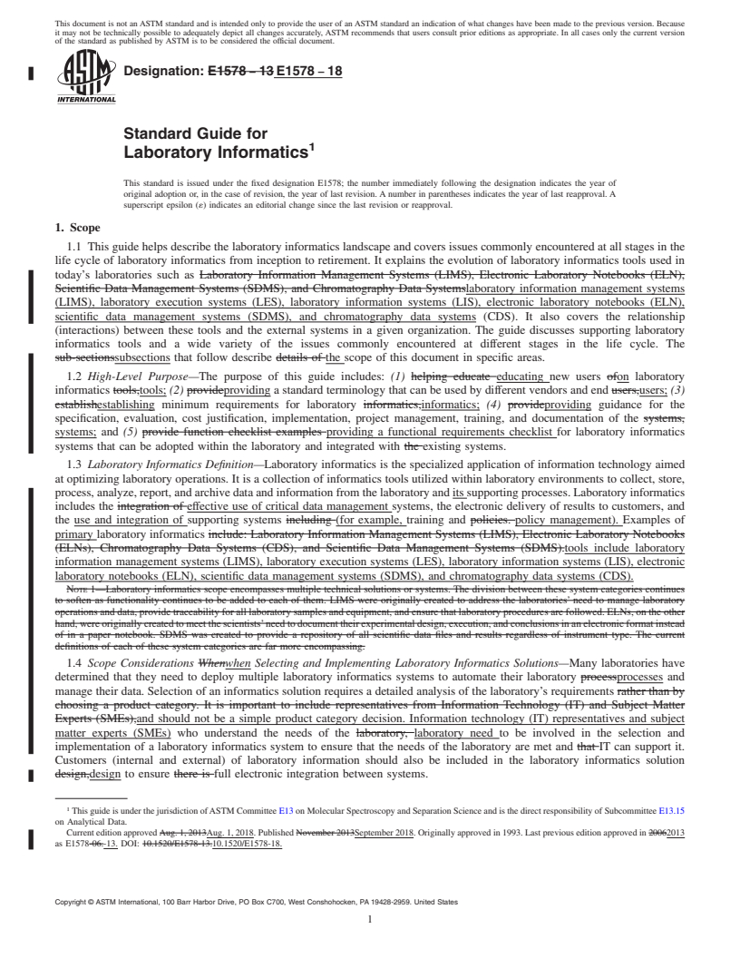 REDLINE ASTM E1578-18 - Standard Guide for Laboratory Informatics